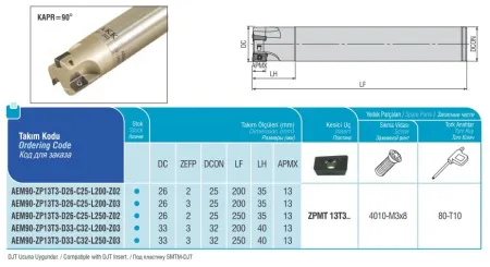 AEM90-ZP13T3-D33-C32-L200-Z03 концевая фреза AKKO - фото 2